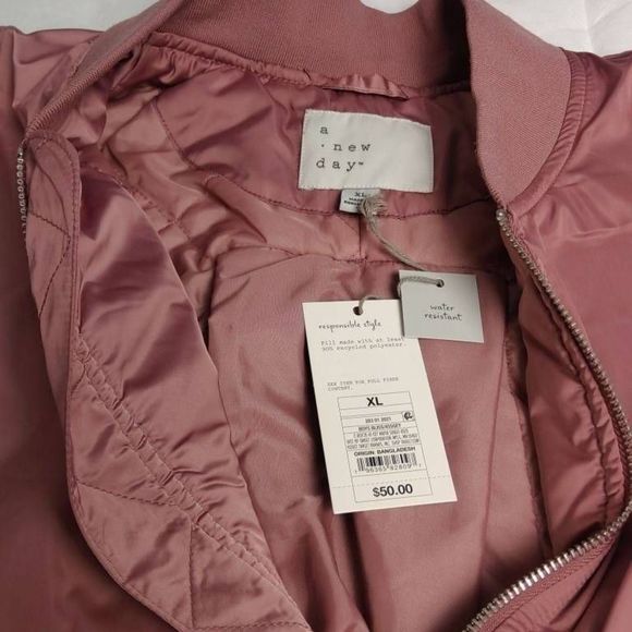 Blush Pink Satin Bomber Jacket New Women's XXL - Picture 3 of 10